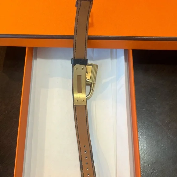 Hermes Kelly Black Leather Watch with Gold Accents